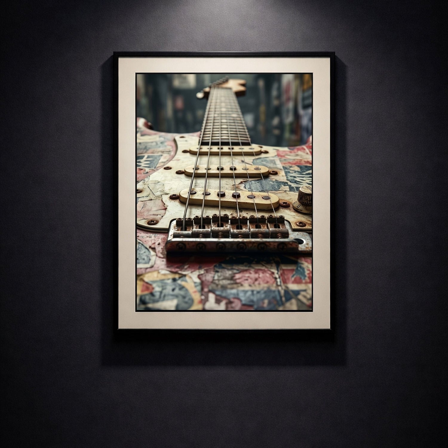 close-up shot of a relic'd fender stratocaster style guitar