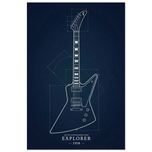 Gibson Explorer Blueprint art print — museum-quality matte physical print by Guitar Prints