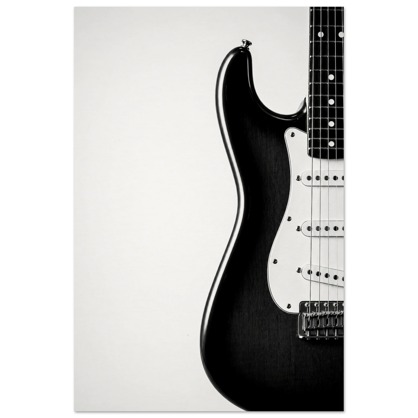 Monochrome Strat black and white Fender Stratocaster art print — museum-quality matte physical print by Guitar Prints