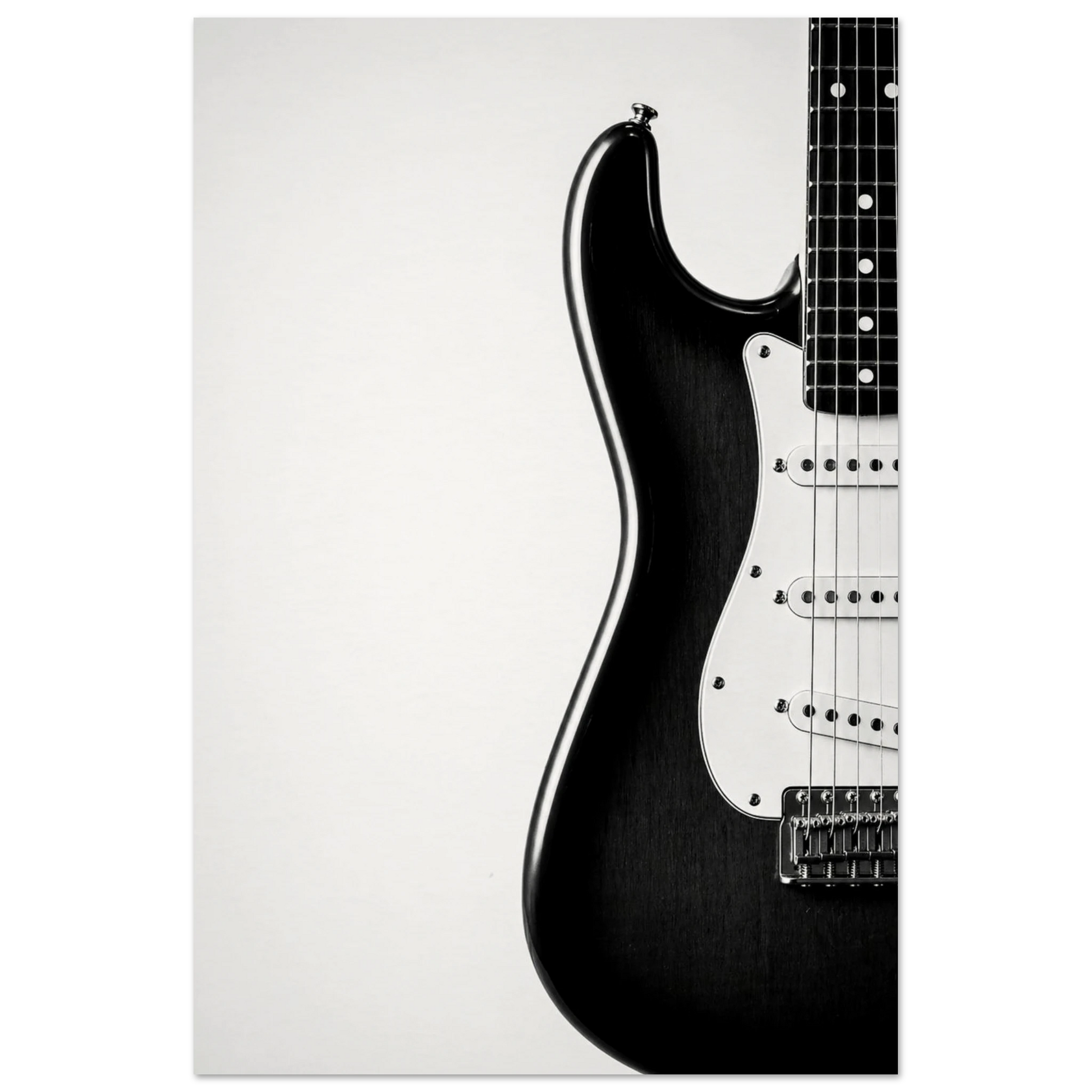 Monochrome Strat black and white Fender Stratocaster art print — museum-quality matte physical print by Guitar Prints