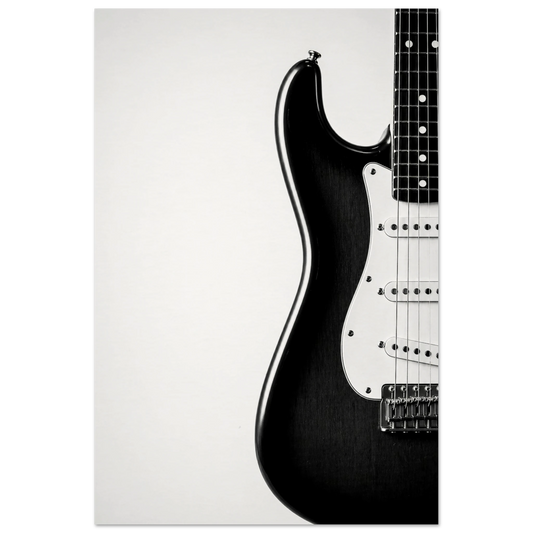 Monochrome Strat black and white Fender Stratocaster art print — museum-quality matte physical print by Guitar Prints