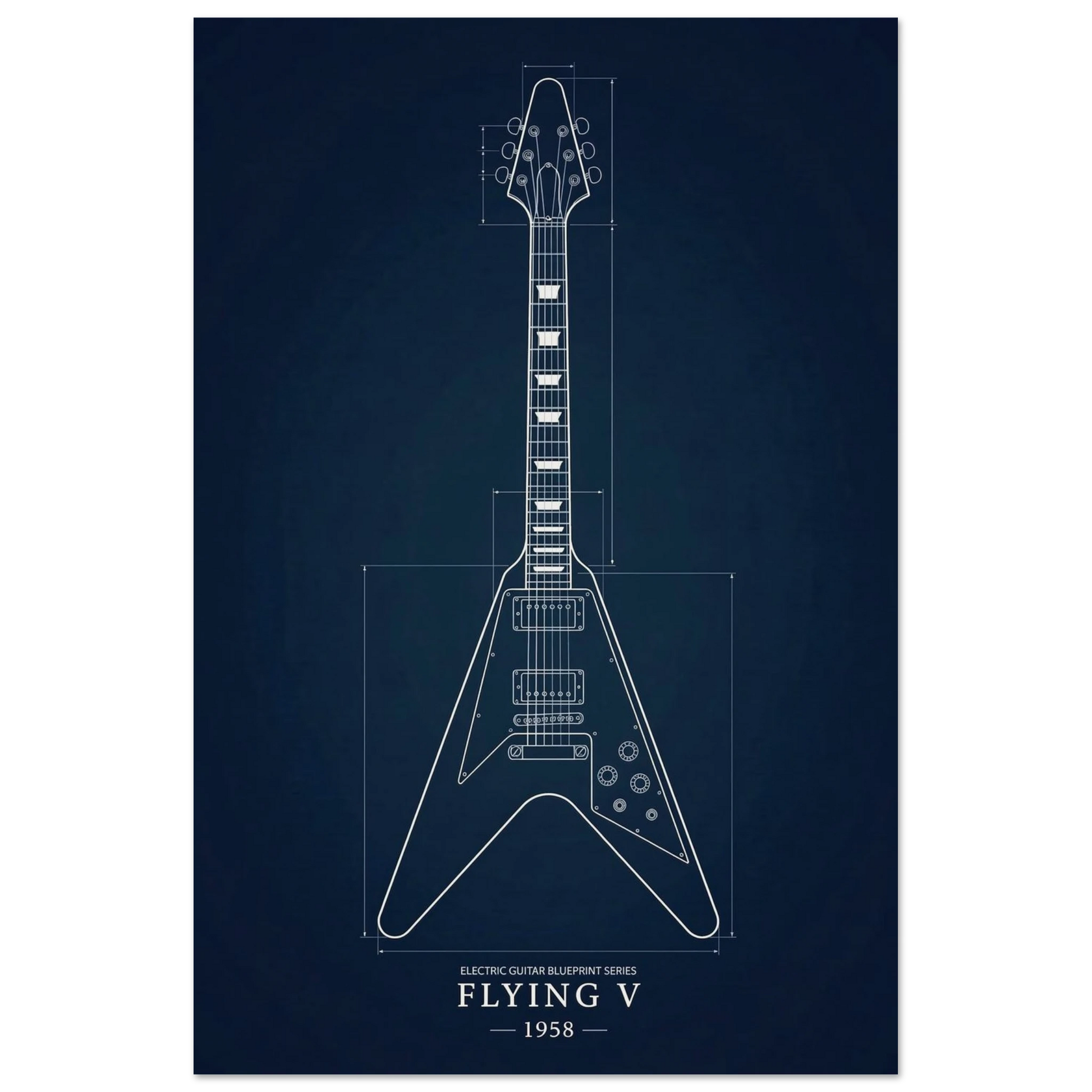 Gibson Flying V Blueprint art print — museum-quality matte physical print by Guitar Prints
