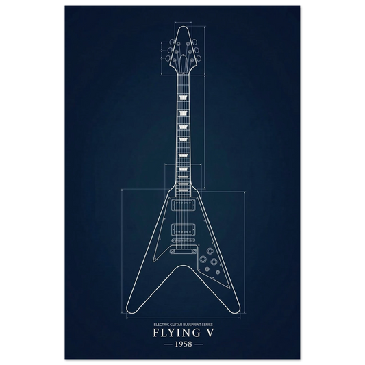 Gibson Flying V Blueprint art print — museum-quality matte physical print by Guitar Prints