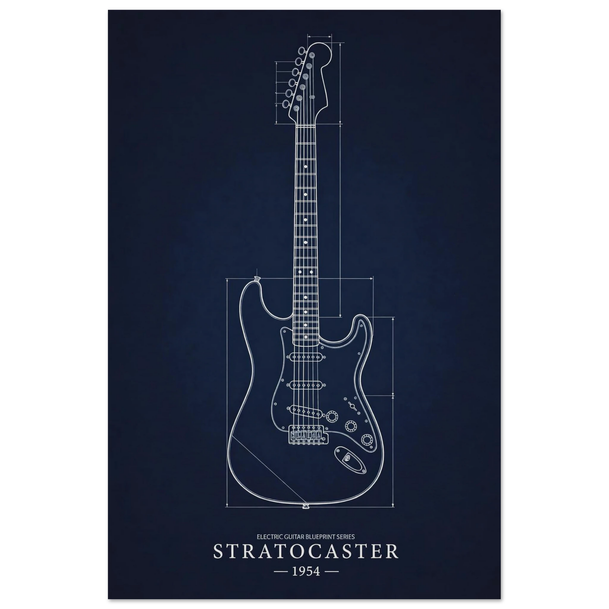 Fender Stratocaster Blueprint art print — museum-quality matte physical print by Guitar Prints