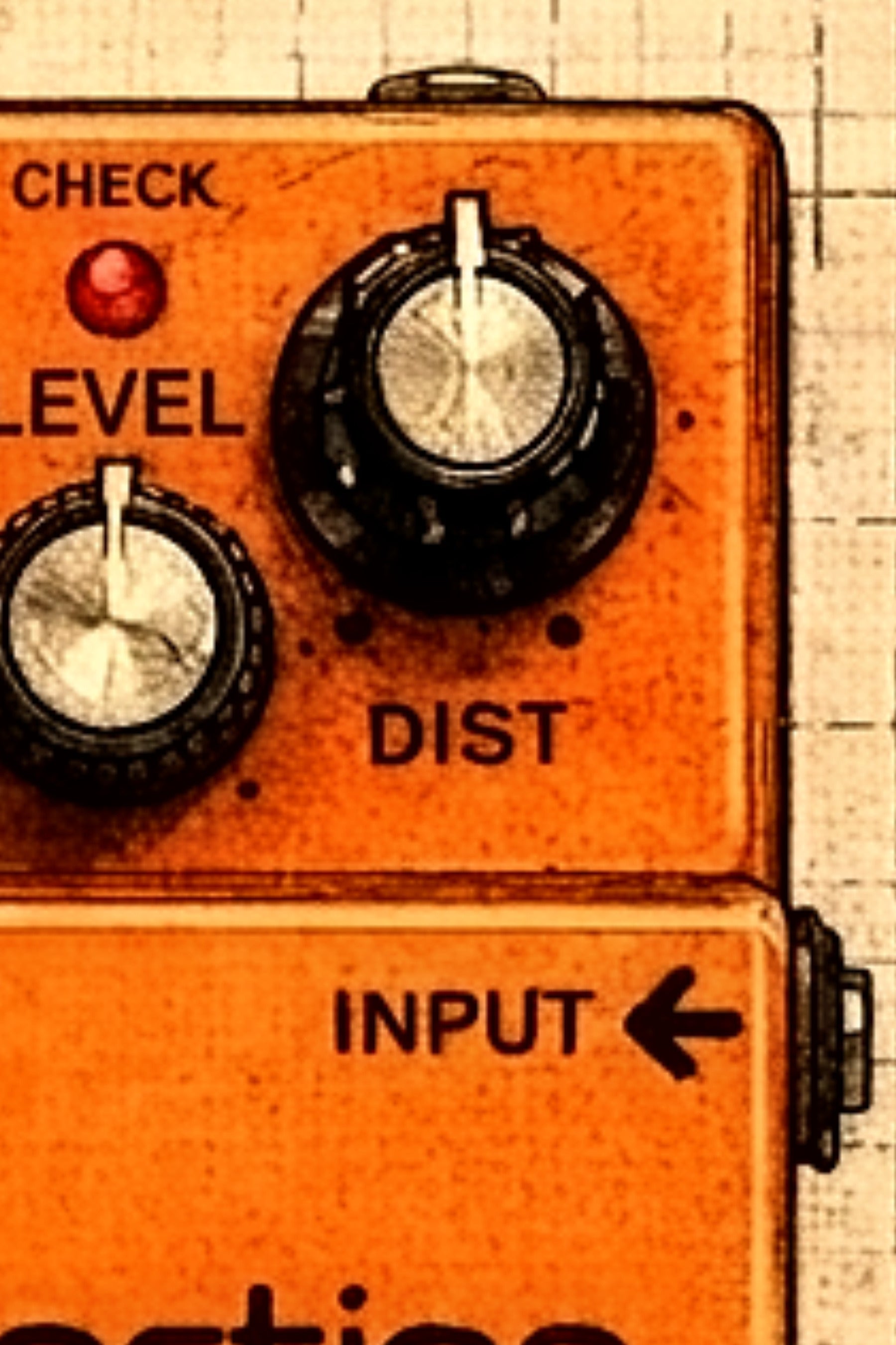 BOSS DS-1 Distortion blueprint poster close-up detail — Guitar Prints