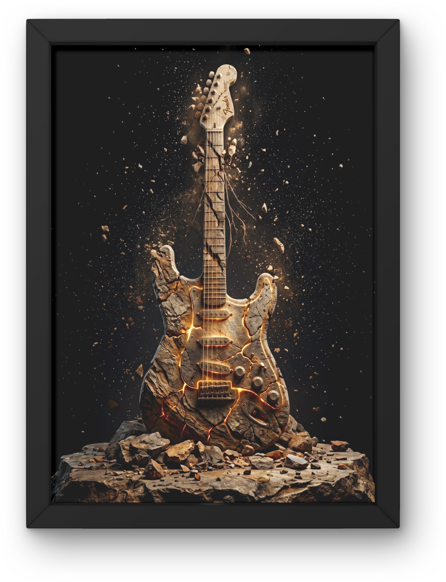 Framed artwork of a molten Fender stratocaster