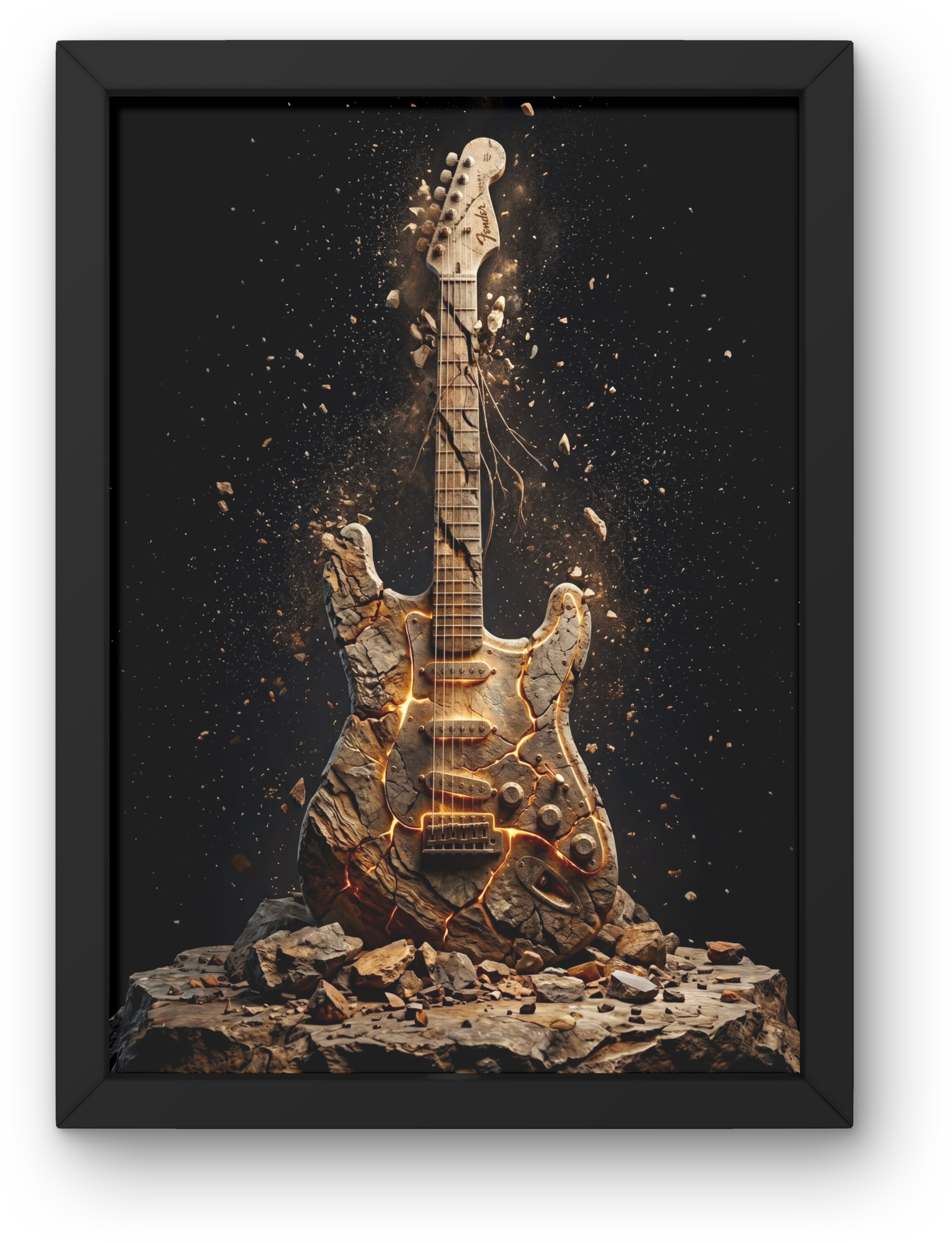 Framed artwork of a molten Fender stratocaster