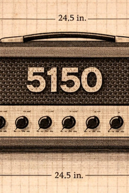 Vintage-style guitar amplifier with '5150' branding on a blueprint background