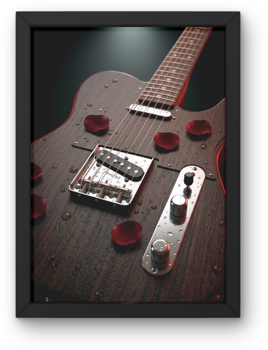 Framed picture of a telecaster guitar with a dark background