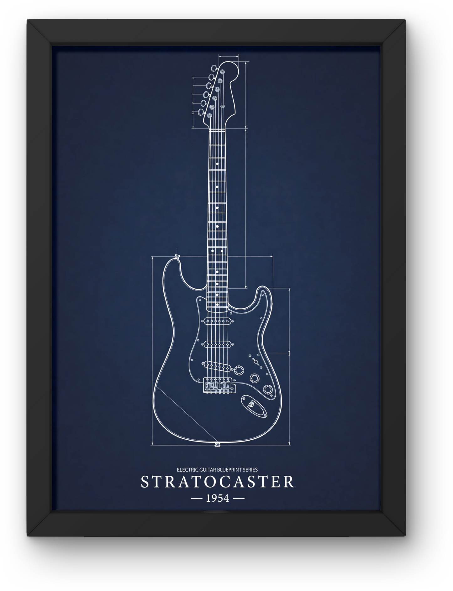 Fender Stratocaster guitar print blueprint style wall art